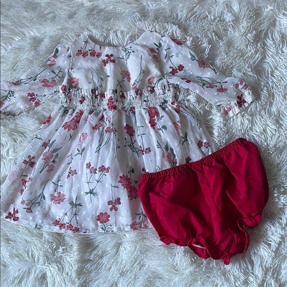 Carter's White Floral Dress with Pink Bloomer
